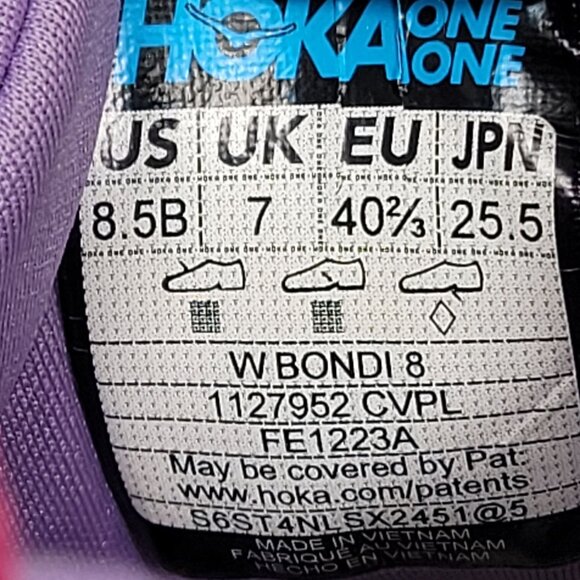 Hoka One One Bondi 8 Women's Purple Blue Running Shoes FE1223A US Size 8.5B - Picture 9 of 9